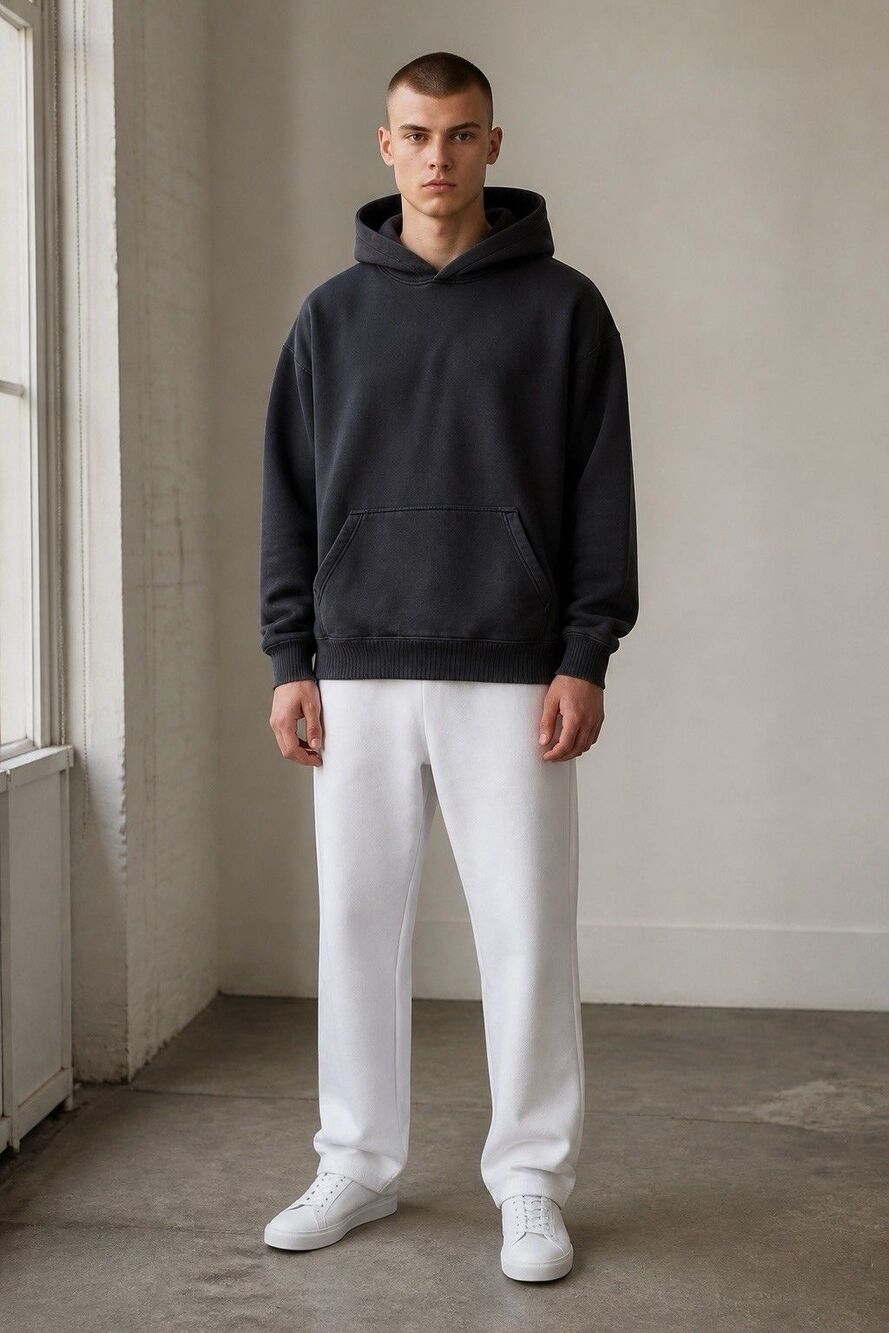 Elwood Core Hoodie Dark Gray Organic Cotton Boxy Oversized Sweatshirt Mens L
